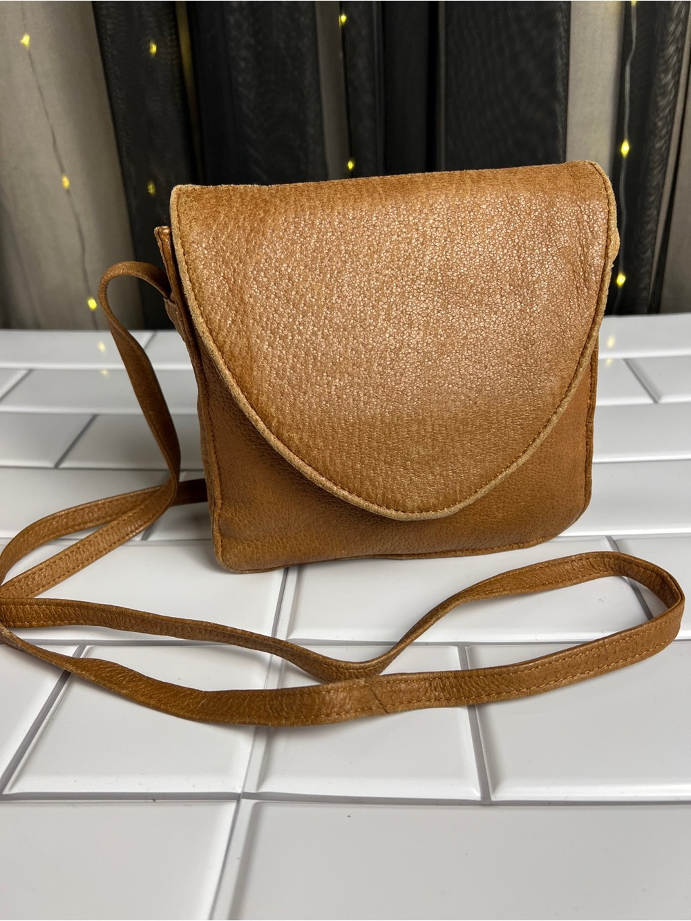 Classic Tan Crossbody Bag with Curved Flap